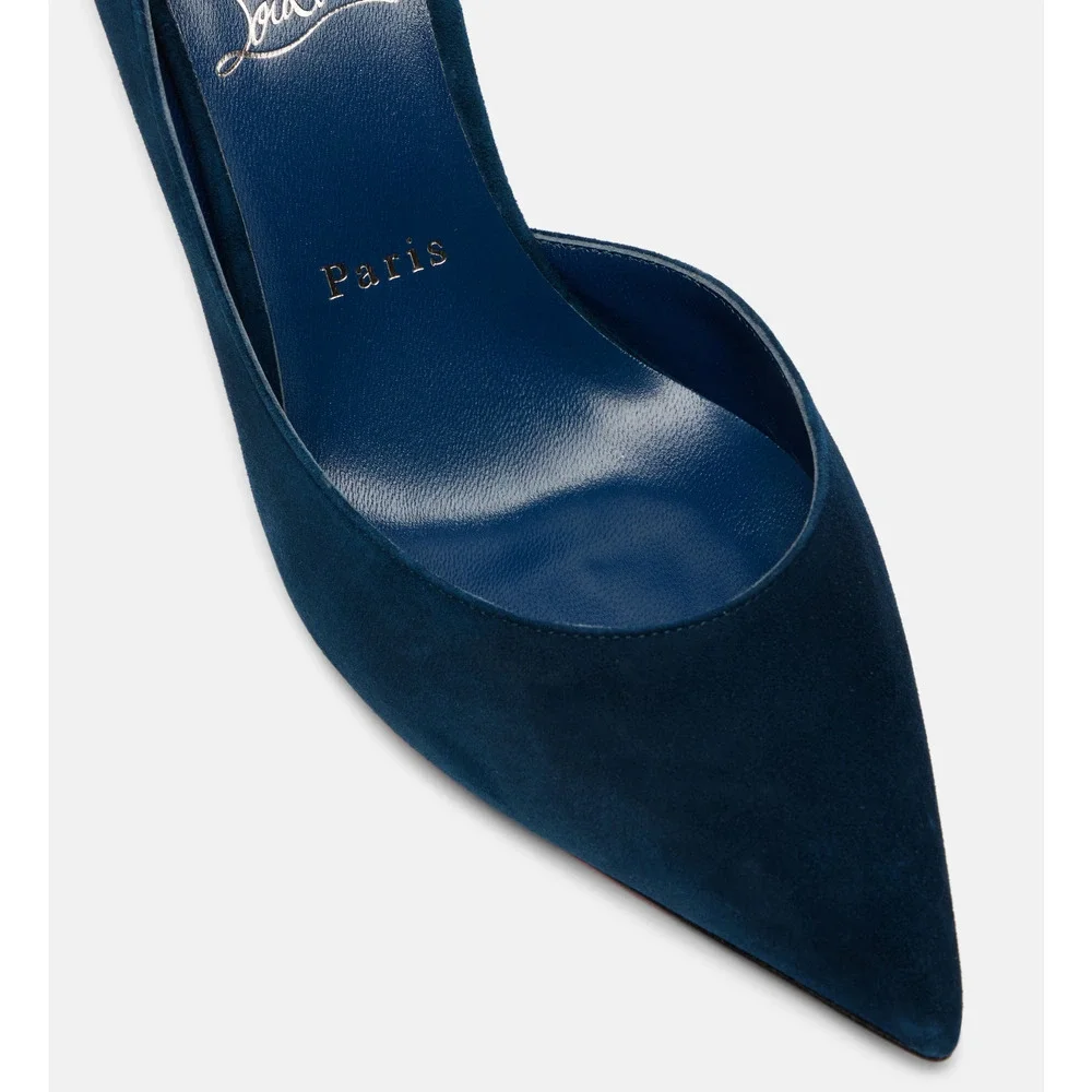 Christian Louboutin Iriza 85 Last Night Navy Blue Suede D'orsay Heel Pump 39.5